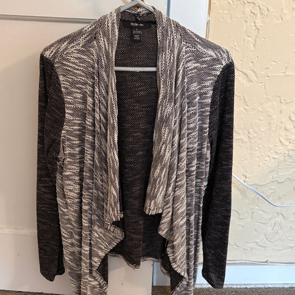 Style & Co. Black and Cream Marled Open-Front Cardigan